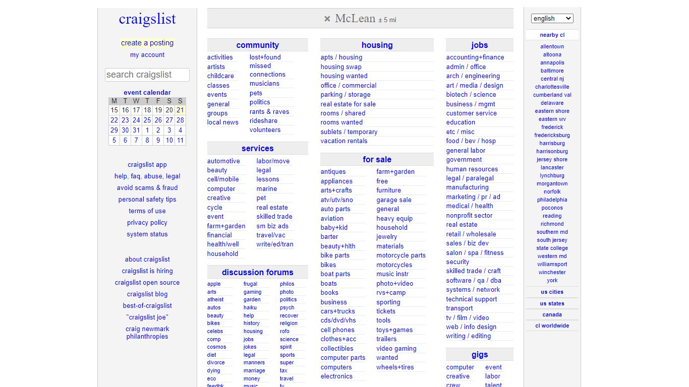 craigslist: McLean jobs, apartments, for sale, services, community, and ...