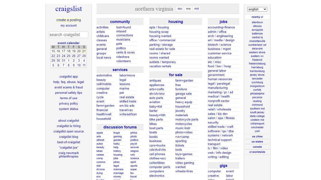 craigslist: northern virginia jobs, apartments, for sale, services ...